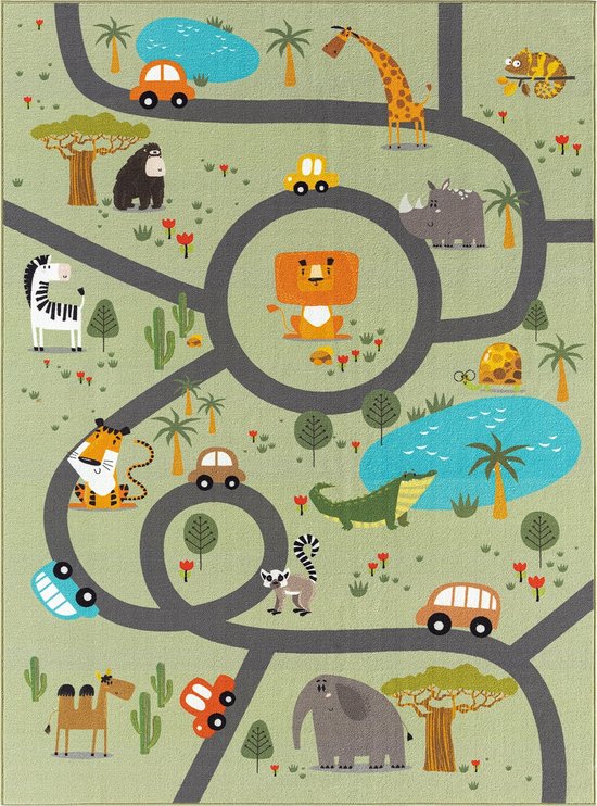 the carpet Happy Life kinderkamer, kindertapijt, speeltapijt, groen, 80 x 150 van The Carpet