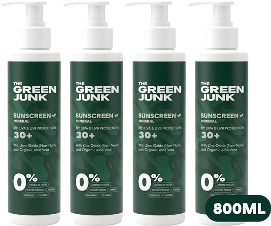 The Green Junk Minerale Zonnebrand 200ML (4-pack) - Natuurlijke Zonnebrand - Zonnebrandcreme - Zonder Synthethisch Parfum - Geschikt voor de Gevoelige Huid - Factor 30+