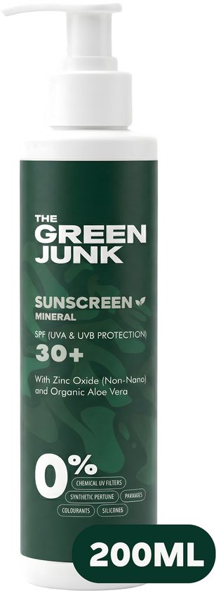 The Green Junk Minerale Zonnebrand 200ML - Natuurlijke Zonnebrand - Zonnebrandcreme - Zonnebrand Baby - Zonder Synthethisch Parfum - Geschikt voor de Gevoelige Huid - Factor 30+ van Merkloos