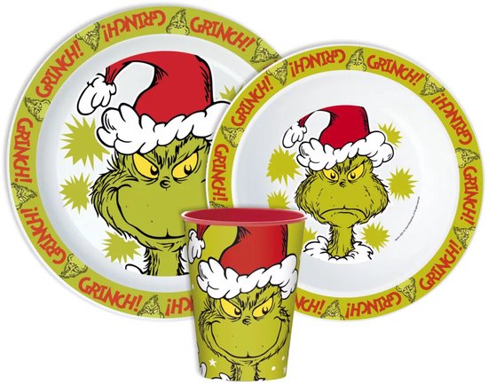The Grinch – 3-delige kerst set – bord, kom & beker – officiële Christmas editie – kinderset – feestelijke servies set – Grinch design van Stor 