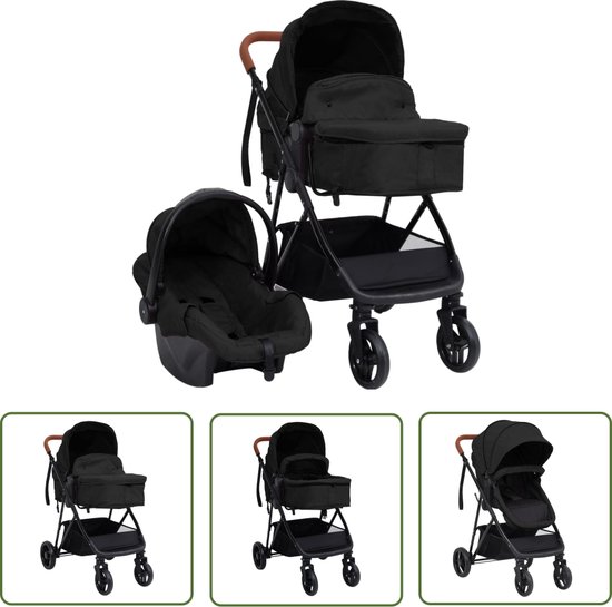 The Living Store Kinderwagen 3-in-1 - 59x100x103 cm - Antraciet/Zwart - Staal/Linnen van T