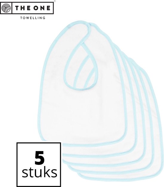 The One Towelling Baby Slab - 26 x 37 cm - 5 Stuks - Voordeelverpakking - Slabbetjes - 100% Katoen - Klittenband sluiting - Wit/Mint van The One