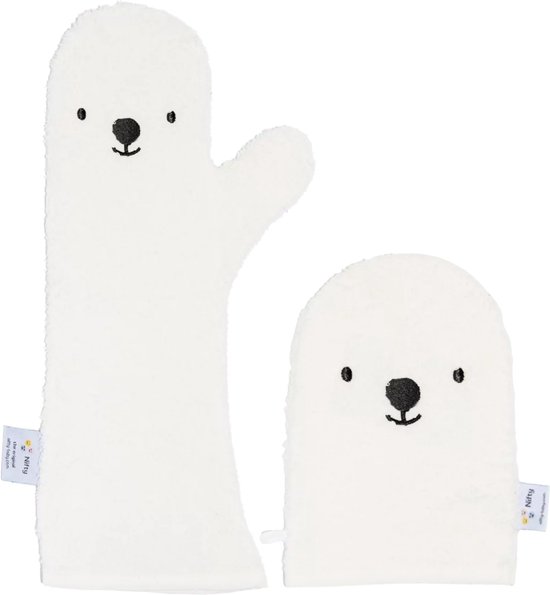 The Original Baby Shower Glove met washandje/Lange Washand - Nifty - Washandjes - Baby Washandje - Wit Combi deal