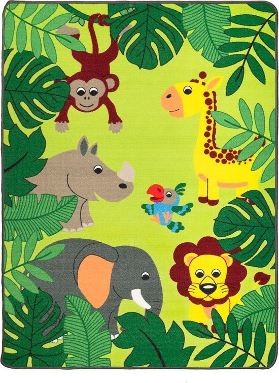 Thema kleden Jungle vloerkleed kinderkamer - Kleurrijk kleed 133x133cm van Merkloos
