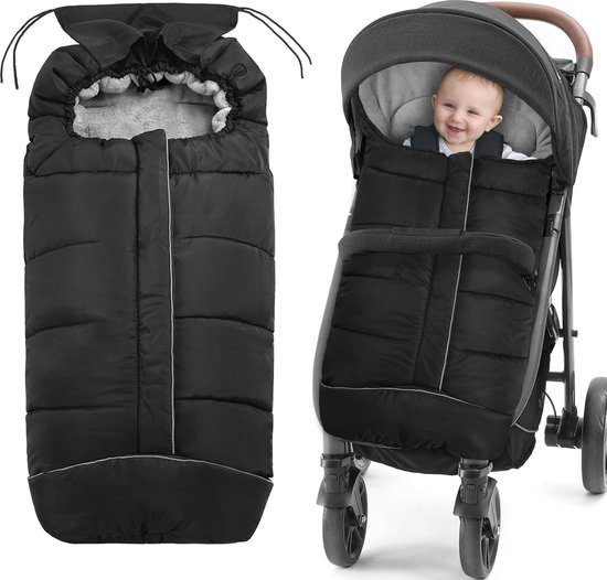 Thermische kinderwagenslaapzak - Waterdichte en winddichte winterslaapzak - Wasbare warme babyslaapzak - Waterdichte en winddichte kinderwagenaccessoires - Geschikt voor baby's van 0-36 maanden (zwart) van T