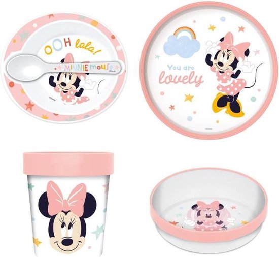 THERMOBABY MINNIE Maaltijdpakket 2e leeftijd - 3 borden + een kopje + 1 lepel van T