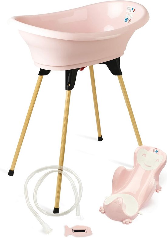 ThermoBaby Roze - 5-in-1 badset - badkuip + badzitje + antislip voet + waterafvoer + thermometer – gemaakt in Frankrijk van Merkloos