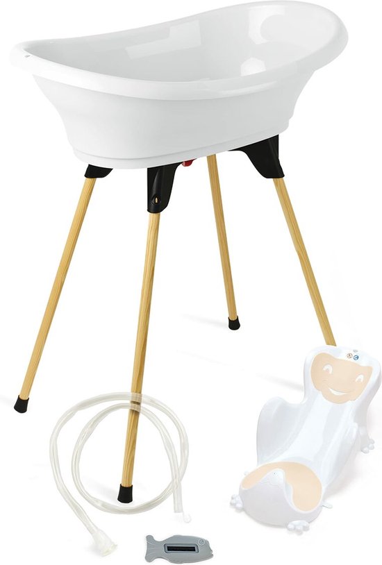 ThermoBaby Wit - 5-in-1 badset - badkuip + badzitje + antislip voet + waterafvoer + thermometer – gemaakt in Frankrijk