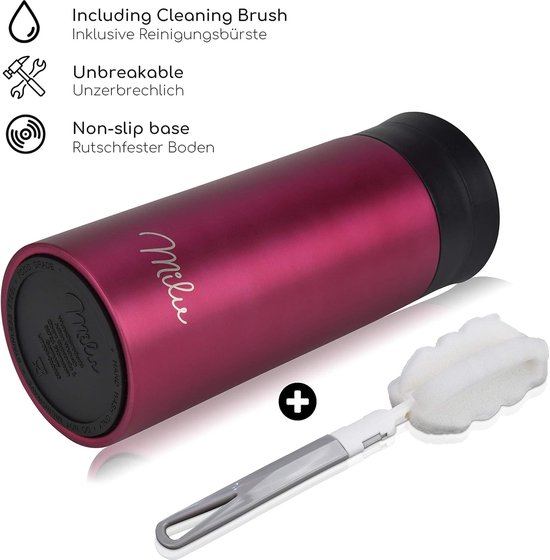 thermobeker - 350ml, 450ml 100% lekvrij - isoleerbeker, koffiebeker to go, drinkbeker van roestvrij staal - autobeker dubbelwandige isolatie - reismokken - Travel mug (Berry, 350ml) van T
