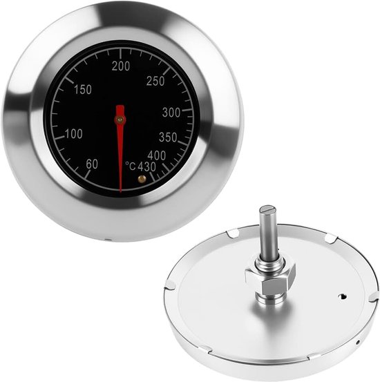Thermometer voor Houtskoolbarbecue Rookoven 60–430℃ / 100–800℉, Universele Grillthermometer met 7,5 cm wijzerplaat, Hittebestendige Kookaccessoire voor Barbecues