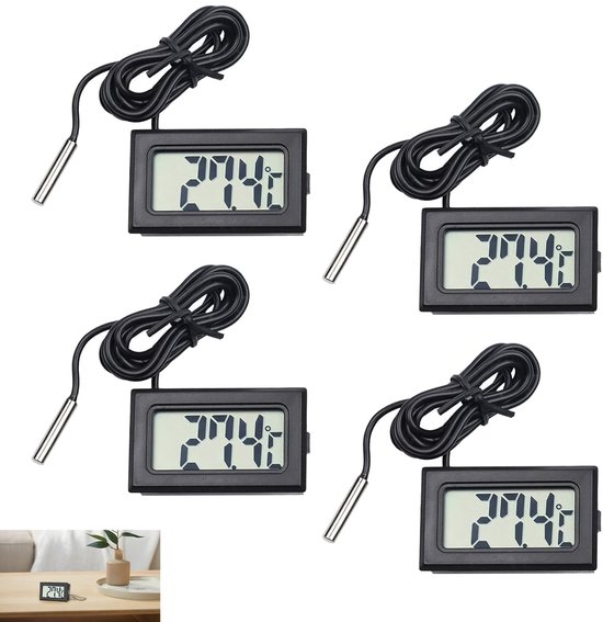 Thermometers met sensor, mini-koelkastthermometer, nauwkeurige temperatuurbewaking met externe sonde, ideaal voor koelkasten, vriezers en aquaria, temperatuurbereik -50 tot +110 °C