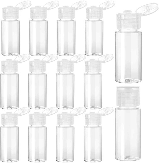 Thijox - 15 ml Reisflessen Set van 12 Stuks - Transparante Plastic Flessen met Flipdop voor Cosmetica, Vliegtuig, Reizen, Zakenreizen, Camping, en Mee