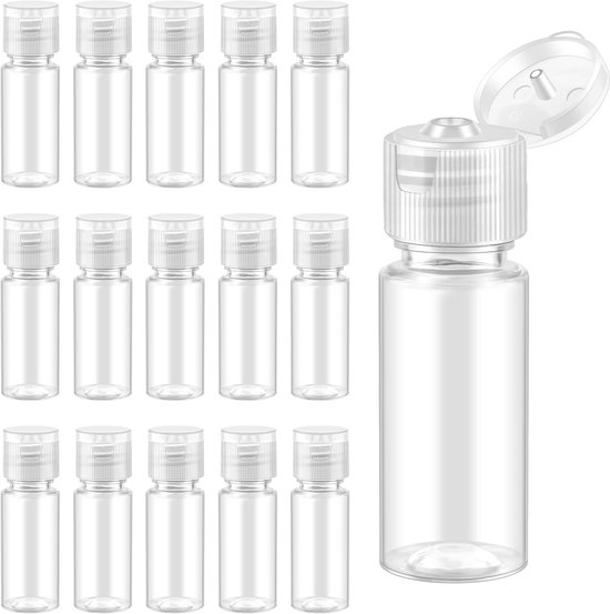 Thijox - 15 stuks 15 ml doorzichtige plastic reisflessen - Lekvrije flip-top dop - Mini navulbare cosmetische monstercontainers voor shampoo, lotion,