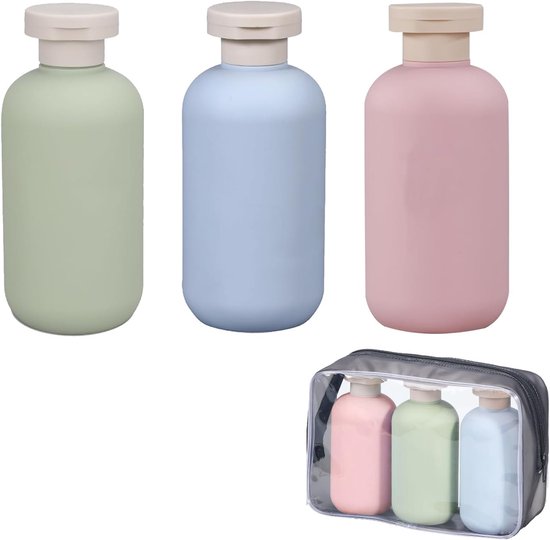 Thijox - 3 Stuks Reisflessen voor Gel en Shampoo - Lekvrije Opbergtas met Plaklabel - Perfect voor Reizen, Camping en Sport - Handige Vloeistofreservo