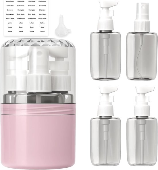 Thijox - Donkere 4-in-1 Reisflessen 50ml, Waterdicht en Lekvrij met Pompdispenser, Perfecte Reisgadgets, Reisaccessoires voor Vliegtuig, Kantoor en Th