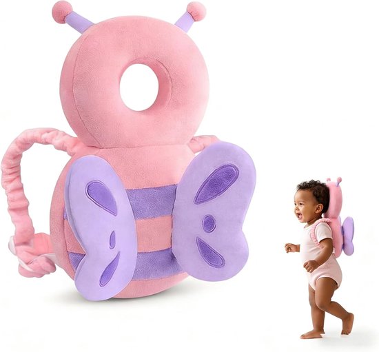 Thijox - Kussen voor Pasgeborenen Baby's - Hoofdbescherming Tegen Haaruitval - Verstelbaar Veiligheidskussen - Roze Vlinder - Voor Kinderen 4-24 Maand