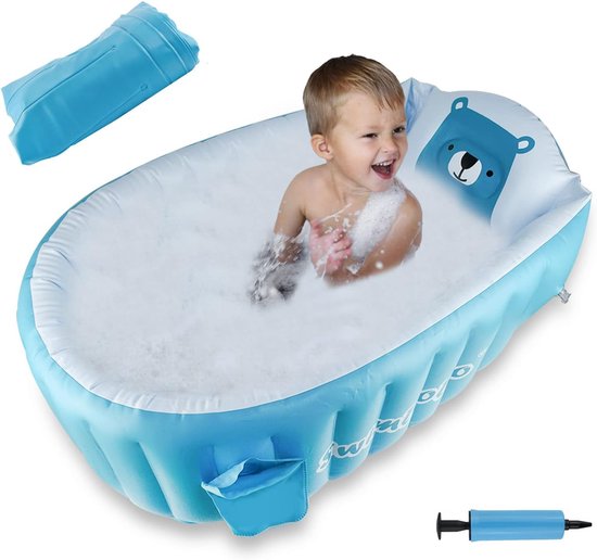 Thijox - Opblaasbaar Babybadje Blauw - Draagbaar, Opvouwbaar Kinderbadje voor 0-5 Jaar - Inclusief Luchtpomp - Zacht Reisbad voor Kinderen, Ideaal voo