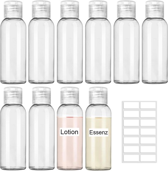Thijox - Reisflessen Om Te Vullen, 100 Ml, 10 Stuks Plastic Fles met Flipdop voor Vliegreizen, Transparante Cosmeticafles voor Shampoo, Conditioner, L