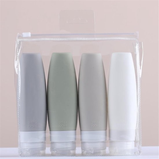 Thijox - Reisflessen Set van 4 Stuks Silicone Reiscontainers, Lekvrij, Navulbaar, Knijpbare Flessen voor Shampoo, Cosmetica, Lotion, Conditioner, Olie