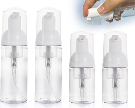 Thijox - Set van 4 Transparante Lege Reisflessen 50 ml en 30 ml - Luchtloze Pompdispenser, Schuimpompfles, Kunststof, Ideaal voor Camping, Reizen, Spo