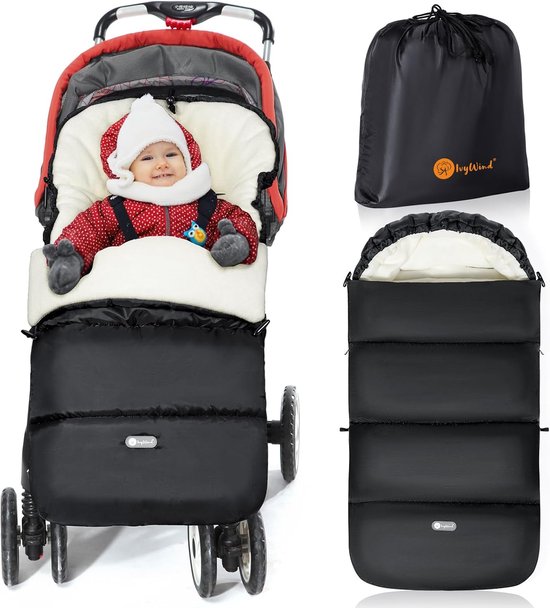 Thijox - Universele Voetenzak voor Kinderwagen, Winter Voeten voor Buggy met Trekkoord, Ritsen en Afneembaar Design, Waterdicht & Duurzaam, Zwart-Wit,