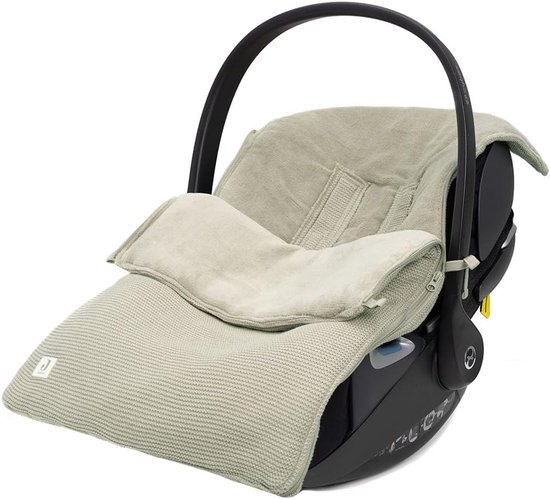 Thijox - Voetenzak voor Baby Autostoeltje Groep 0+ en Kinderwagen - Olijfgroen Gebreid met Fleece Voering - Geschikt voor 3-Punts en 5-Punts Gordel -