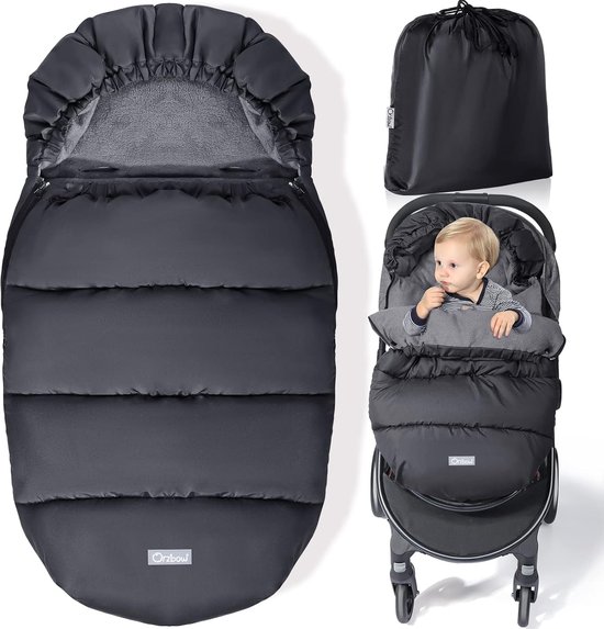 Thijox - Voetenzak voor Kinderwagens, Waterdichte Baby Voetenzak met Verstelbare Kap, Polar Fleece Voering, Machine Wasbaar, Zwart, 90x48 cm, Ideaal v