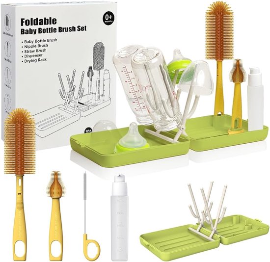 Thijox - YOTIME Reisflessenborstel Set - Opvouwbaar Flessendroogrek - BPA-vrij - Babyflesreiniging - Ideaal voor Reizen, Vrienden en Familie - Groen
