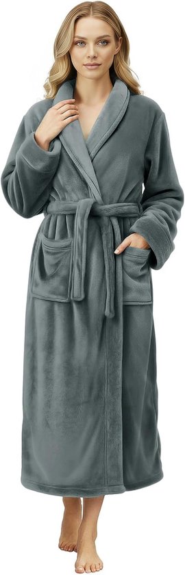 Threads Premium Womens Robe, Plush Fleece Long Bath Robe for Women, Fluffy Soft Women's Bathrobe, Small, Dark Grey
