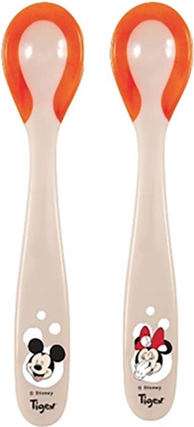 Tigex Babylepel - warmtegevoelig, ideaal voor voeding - lange mouwen - afgeronde vorm, Minnie en Mickey Mouse, 2 stuks - 6m+ - beige/rood 6+ m van T
