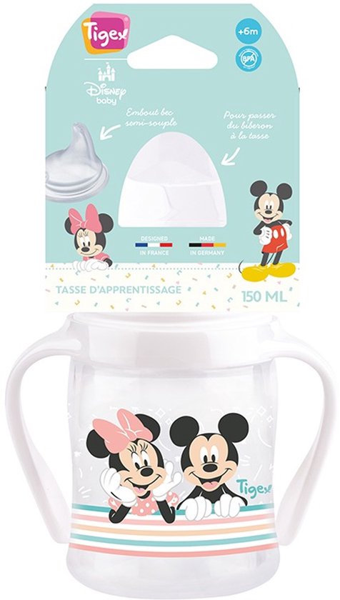 Tigex- Minnie & Mickey Mouse Lekvrije Beker 150 ml - Waterdicht - Afneembare Handgrepen - Beschermdeksel - Baby Drinkbeker- 6m+ van Tigex