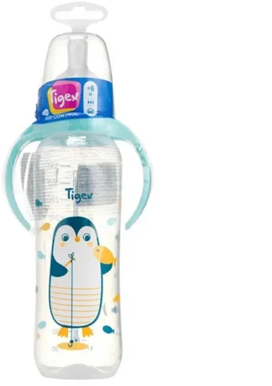 Tigex | Pinguïn | babyfles air control | 3 snelheden | 330 ml | 6+ m | blauw |