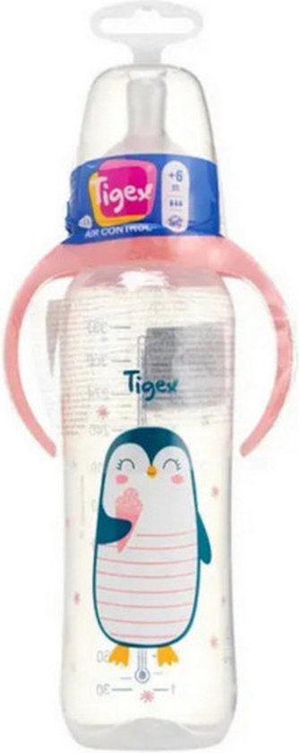 Tigex | Pinguïn | babyfles air control | 3 snelheden | 330 ml | 6+ m | roze | 6+ m