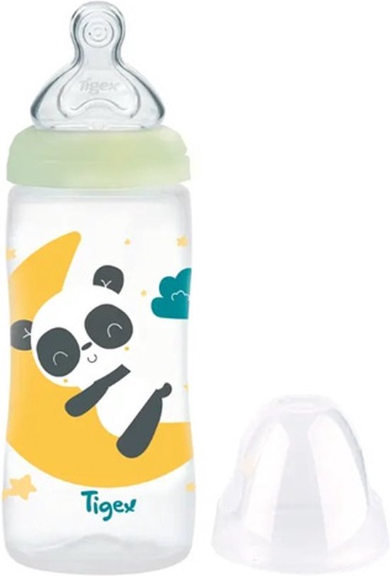 Tigex- TRANSITION+ fles 300ml- Fosforescerende nacht- panda- silicon speen- 0-6 maanden 0-6 maanden
