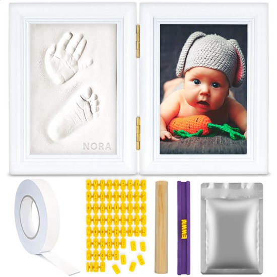 TIKIBOE Baby Fotolijst - Gipsafdruk baby - Klei Afdruk Baby Voet en Hand - Kraamcadeau Jongen of Meisje - Babyshower - Kraampakket/Geboorte Cadeau - Baby Art - Kraam Cadeau van Tikiboe
