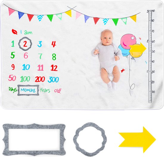 Tikiboe Mijlpaaldeken Feest - 150 x 100cm - Baby Dekentje - Milestone Baby Kleed - Fleece Deken - Kraamcadeau Jongen of Meisje - Babyshower - Kraampakket/Geboorte Cadeau - Baby Speelkleed - Fotoherinnering - Cadeau van T