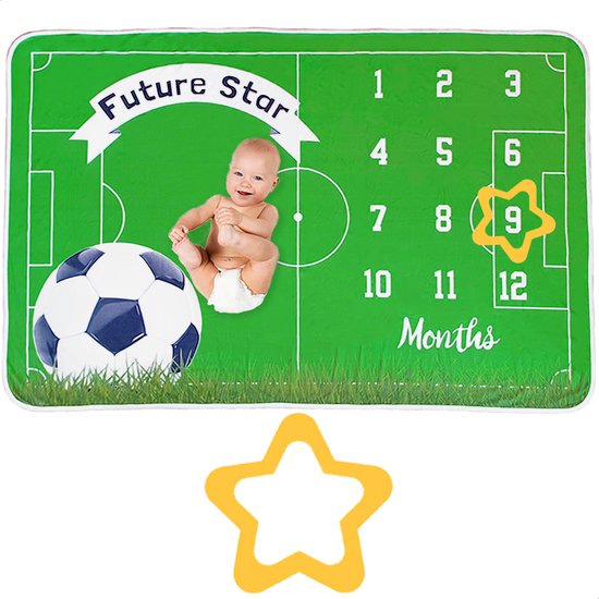 Tikiboe Mijlpaaldeken Voetbal - 150 x 100cm - Baby Dekentje - Milestone Baby Kleed - Fleece Deken - Kraamcadeau Jongen of Meisje - Babyshower - Kraampakket/Geboorte Cadeau - Baby Speelkleed - Fotoherinnering - Kraam Cadeau van T