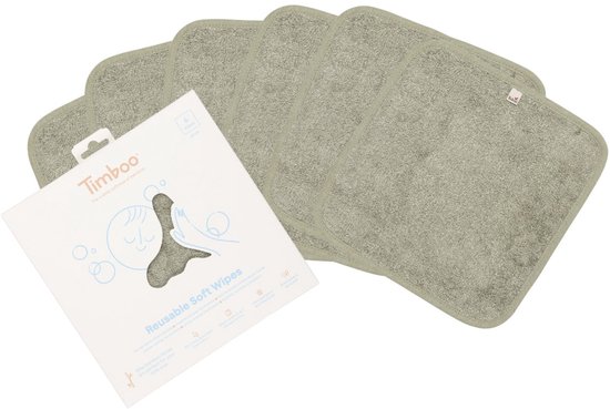 Timboo Herbruikbare doekjes - Super zacht - 20x20cm - Set van 6 stuks - Whisper Green van Merkloos