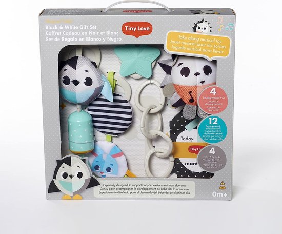 Tiny Love Magical Tales Black & White-cadeauset, Cadeauset voor baby´s met ontwikkelspeeltjes, 4 zorgvuldig uitgekozen draagbare speeltjes, 0 m+ van Tiny Love