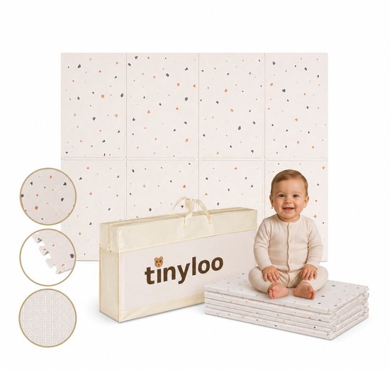 Tinyloo Speelmat Baby - Foam Kruipmat terazzo - Zachte Vloertegels - 120x180 cm - Antislip & Uitwasbaar - Kruipkleed Peuter