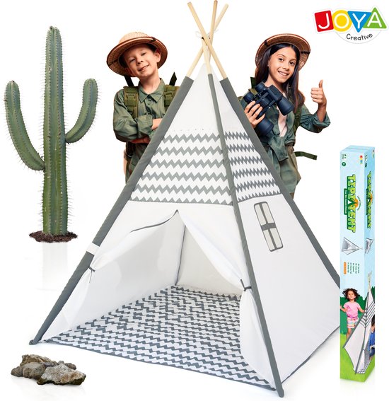 Tipi Tent Kinderen - Speeltent - Inclusief Vloermat - 120x120x160 cm - FSC Houten Stokken - Binnentent van KinT.