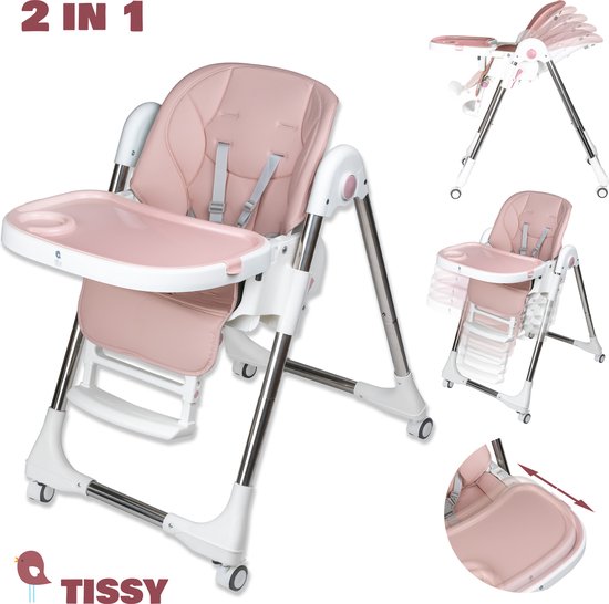 Tissy® 2 in 1 Eetstoel / Kinderstoel – Roze/Wit – Inklapbare eetstoel met speeltafel - Inklapbare Eetstoel & Babystoel Voor Aan Tafel – Kinderzetel, Peuterstoeltje en Meegroeistoel in 1 - kinderstoelen - eetstoel baby van Tissy