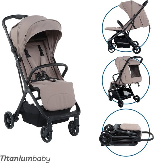 Titanium Baby Pulse Buggy - Donker Taupe - Uitgerust met boodschappenmand - Verstelbare rugleuning van Titanium Baby