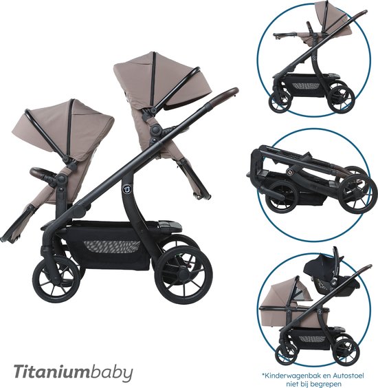 Titanium Baby Solid Pollux Duo Kinderwagen - Taupe - Omkeerbare zitting - Geschikt voor twee kindjes van 0-22 kg/ 0-4 jaar van Titanium Baby