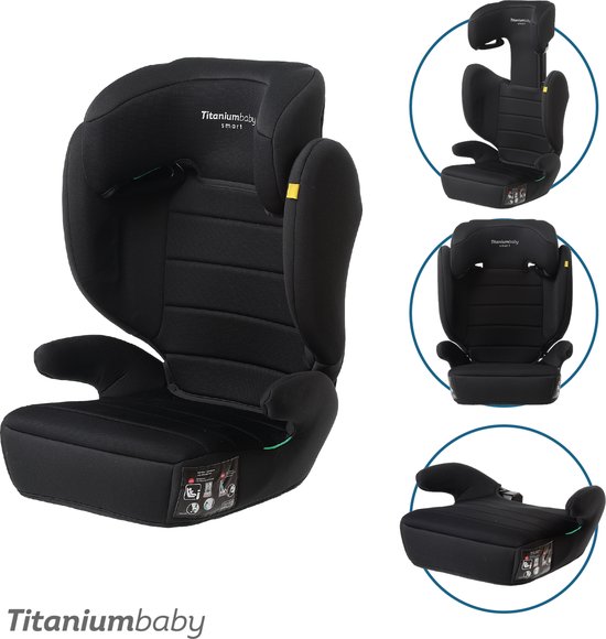 Titaniumbaby Autostoel Smart Lucky I-size gordel all black - rugleuning afneembaar/gebruik als zitverhoger