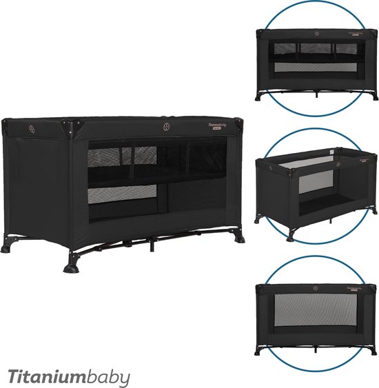 Titaniumbaby Campingbed SMART Jordan met verhoger 60x120 cm Black inclusief draagtas van Titaniumbaby