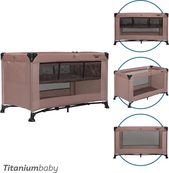 Titaniumbaby Campingbed SMART Jordan met verhoger 60x120 Taupe inclusief draagtas van Merkloos