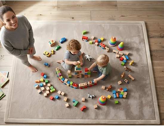 Tobey's Speelkleed - 150x200x3 - Beige - Fluwelen Speelmat - Speeltapijt Baby & Peuter - Luxe Traagschuim van Merkloos
