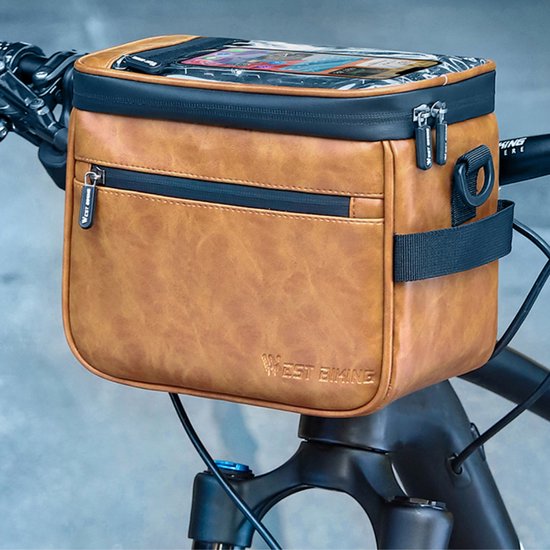 Tobey's Stuurtas Fiets - Lederlook Bruin - Koeltas Binnenkant - Waterafstotend - 4.6L - Fietstas voor aan het stuur - Zwart van Tobey's