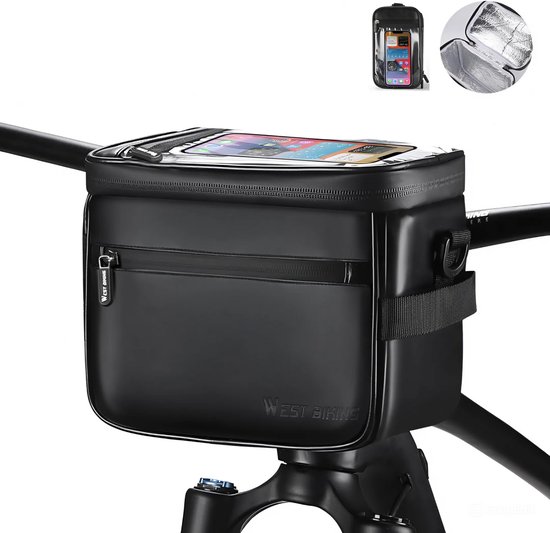 Tobey's Stuurtas Fiets - Lederlook Zwart - Koeltas Binnenkant - Waterafstotend - 4.6L - Fietstas voor aan het stuur - Zwart van Tobey's